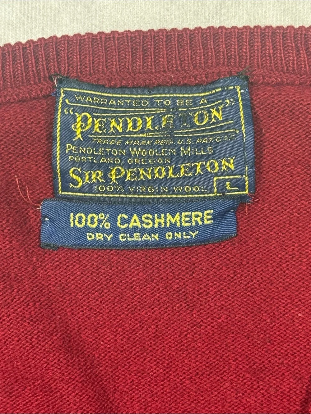 EUC 100% Cashmere Vintage Sir Pendleton Men's V-Neck Sweater - Deep Red
